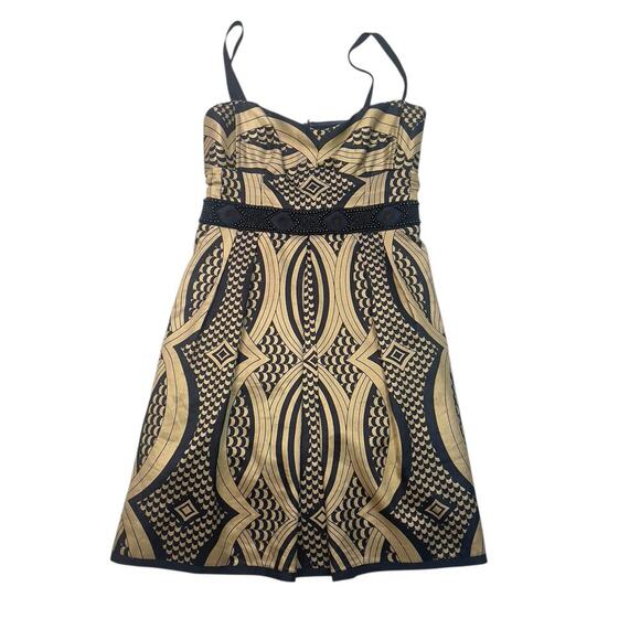 Nanette Lepore Black & Gold Beaded Linen Silk Indochine Dress Size 2 - Picture 12 of 15